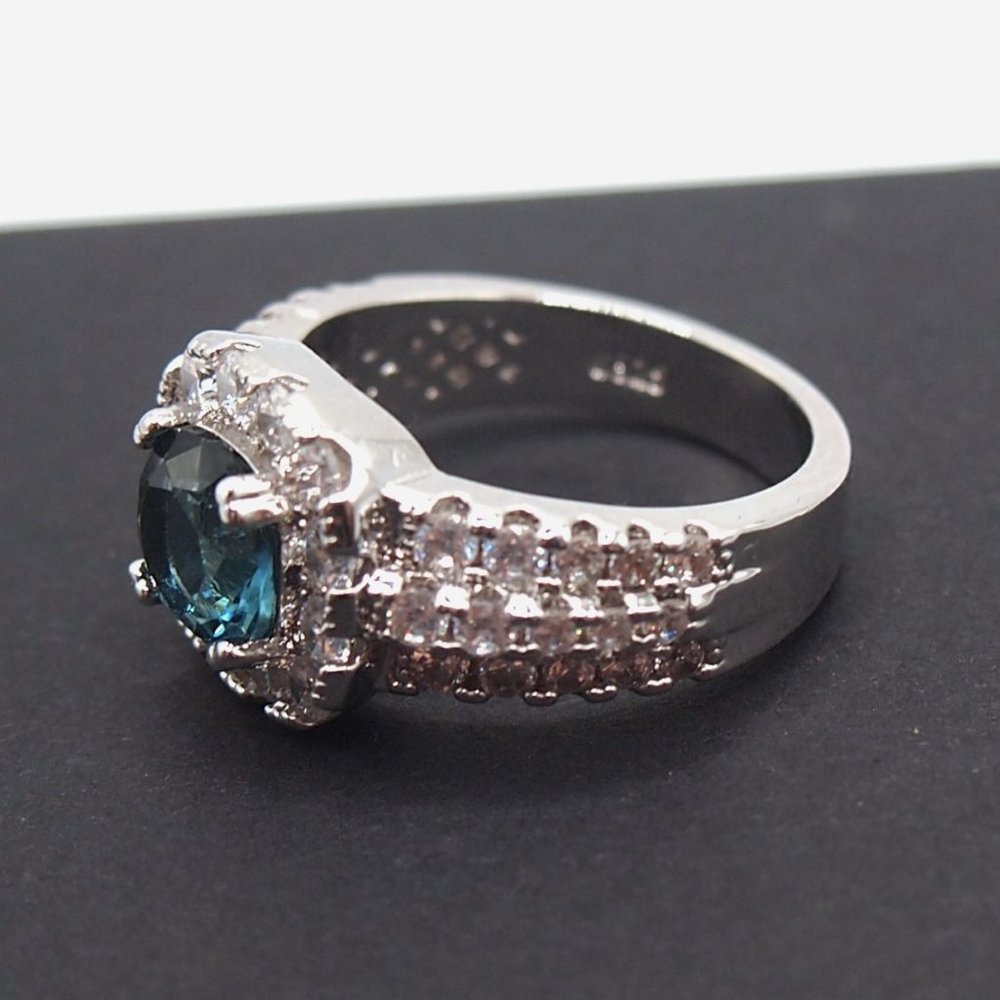 Stunning  2.5ctw Blue Sapphire / Diamond Halo Bridal Ring 925 Sterling Silver - Picture 8 of 16